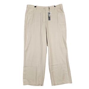 NWT TAHARI Beige Linen Blend High Rise Cropped Straight Leg Pants Office SIZE 16